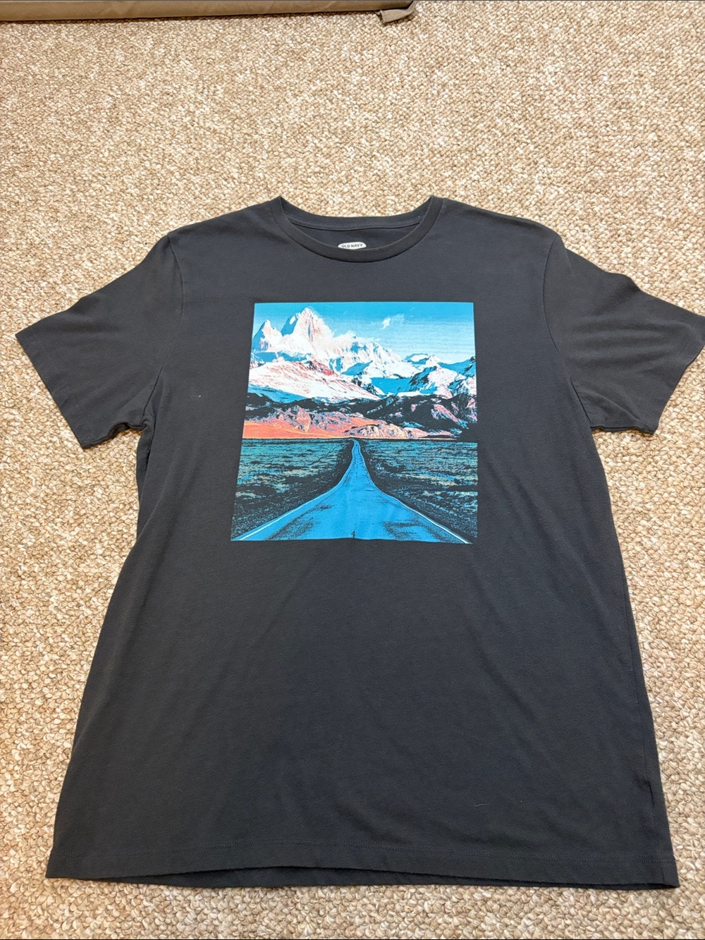 Old Navy Black Graphic Tee with Blue and Aqua Mountain Print